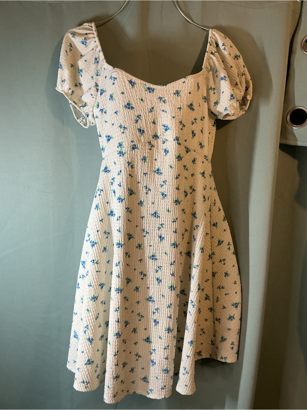 See You Monday Cream Mini Dress with Blue Floral Print
